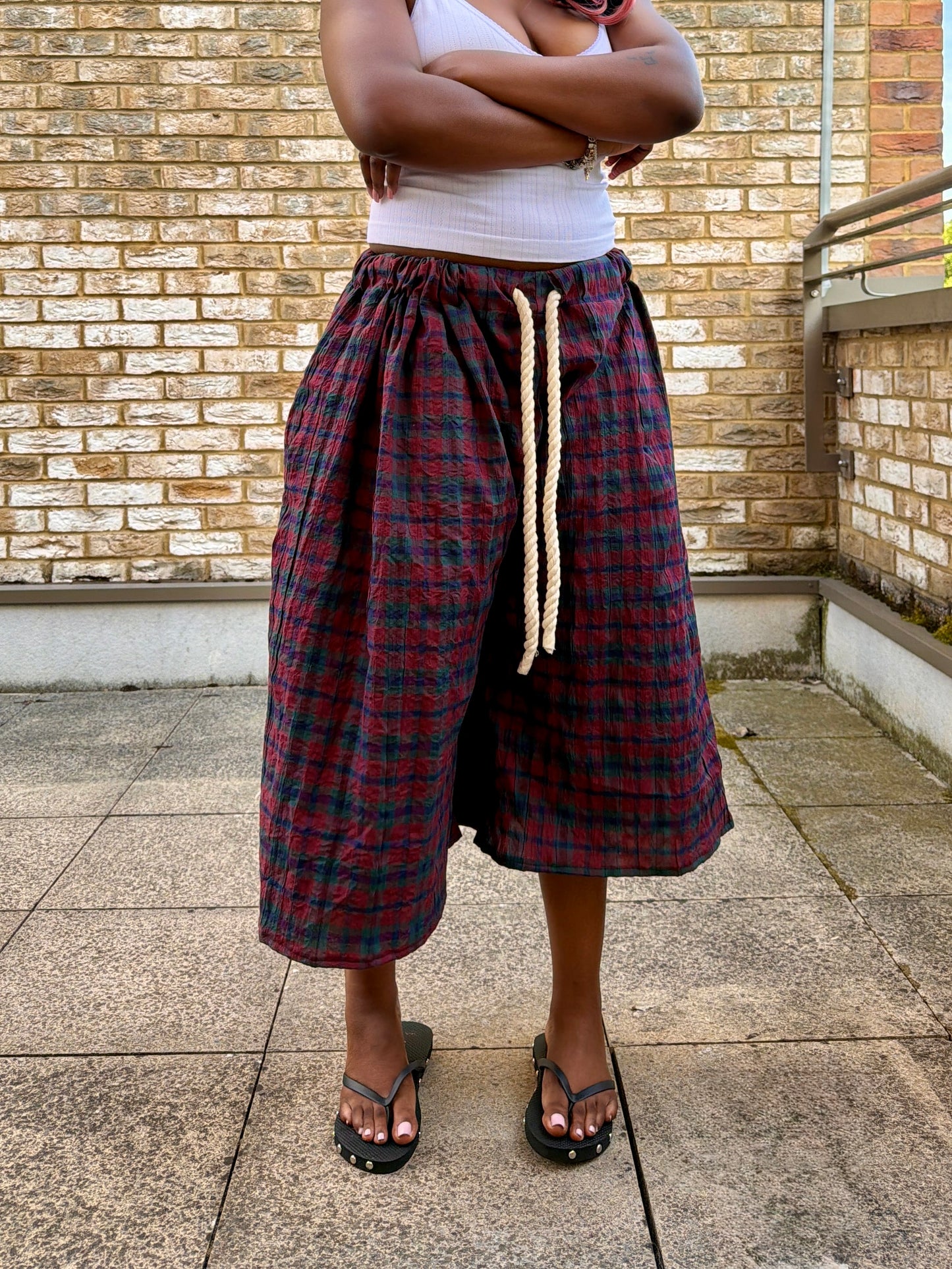 Burgundy checked jorts