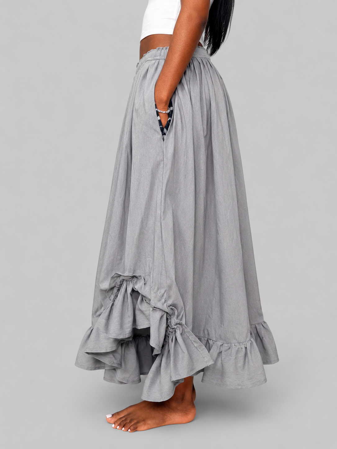 RUFFLE HEM MIDI SKIRT