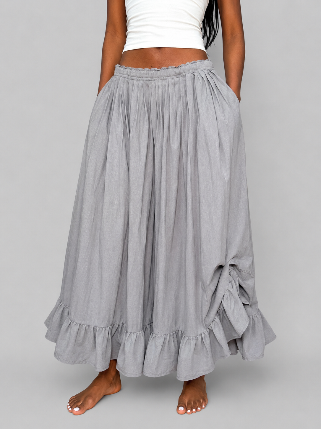 RUFFLE HEM MIDI SKIRT