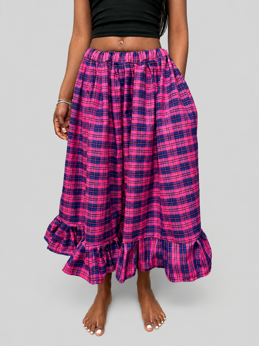 VOLUME RUFFLE CHECK SKIRT