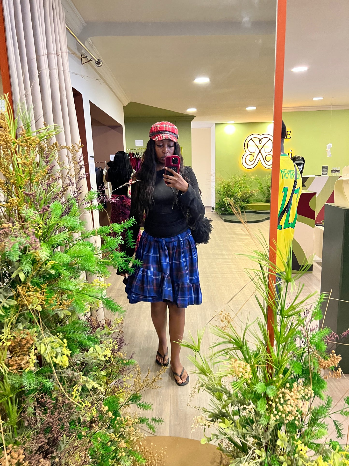 MIDI PLAID RUFFLED SKIRT