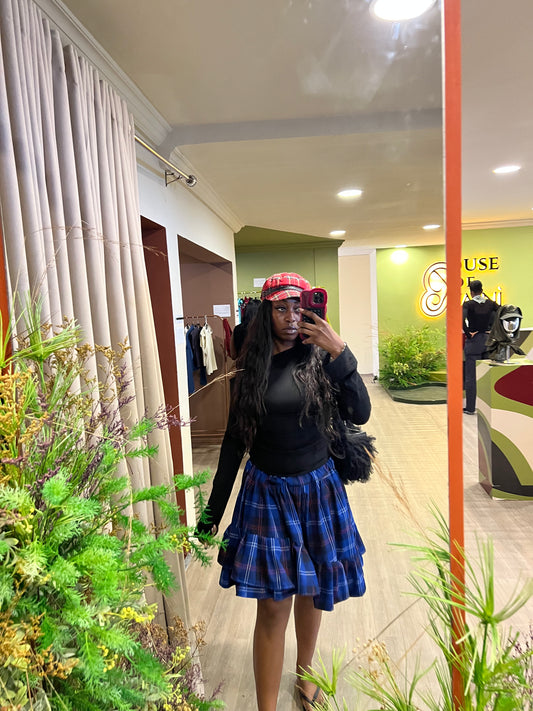 MIDI PLAID RUFFLED SKIRT