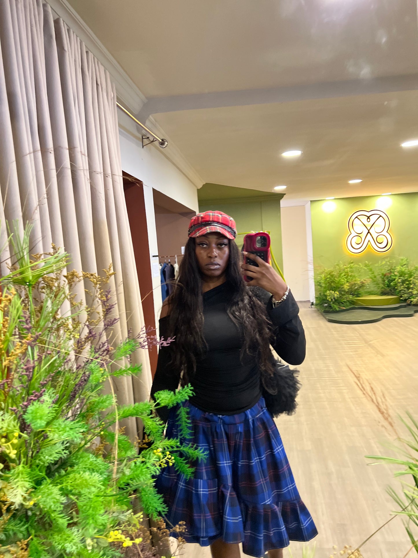 MIDI PLAID RUFFLED SKIRT
